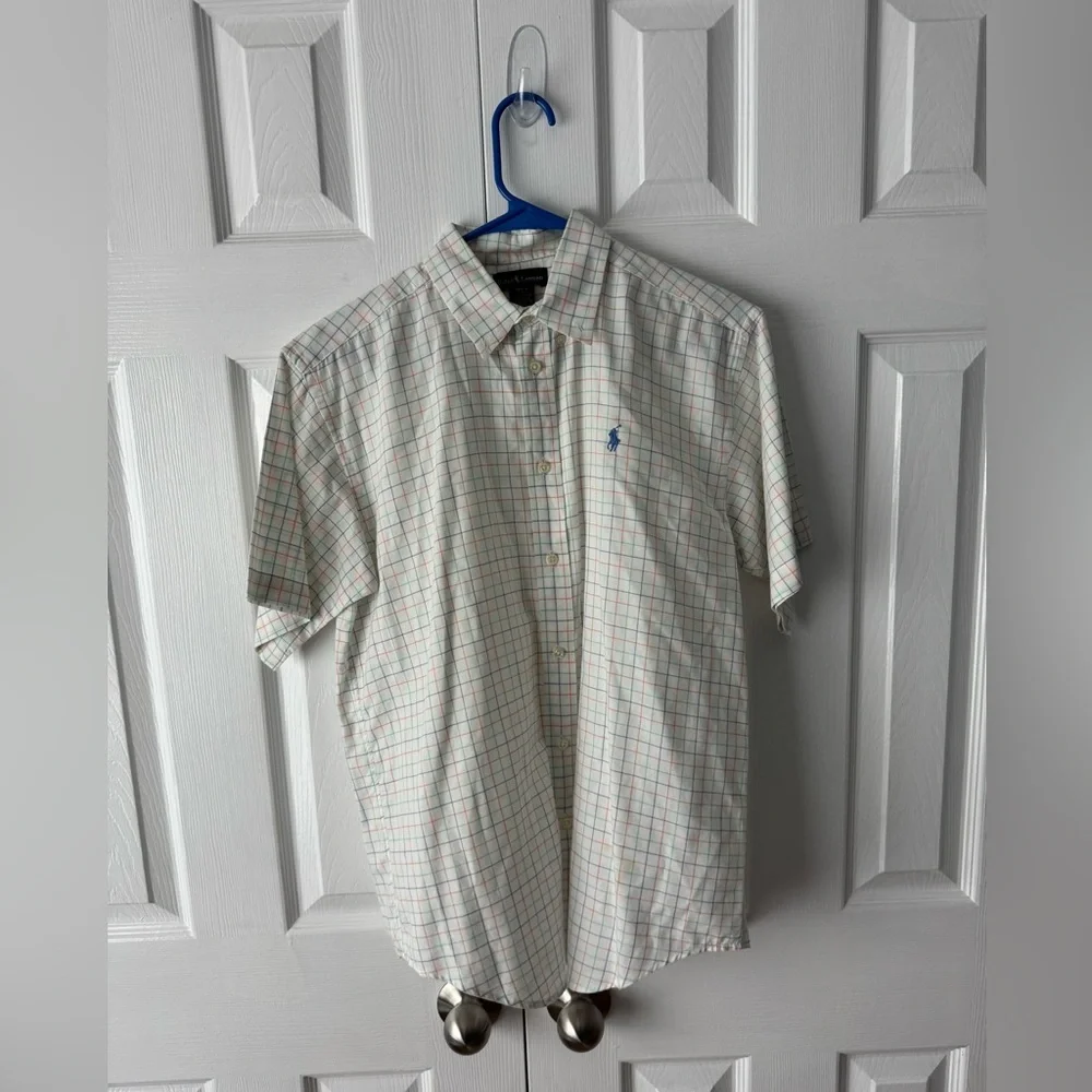 Polo Ralph Lauren White Striped Short Sleeve Button Down Shirt Kids XL 18-20